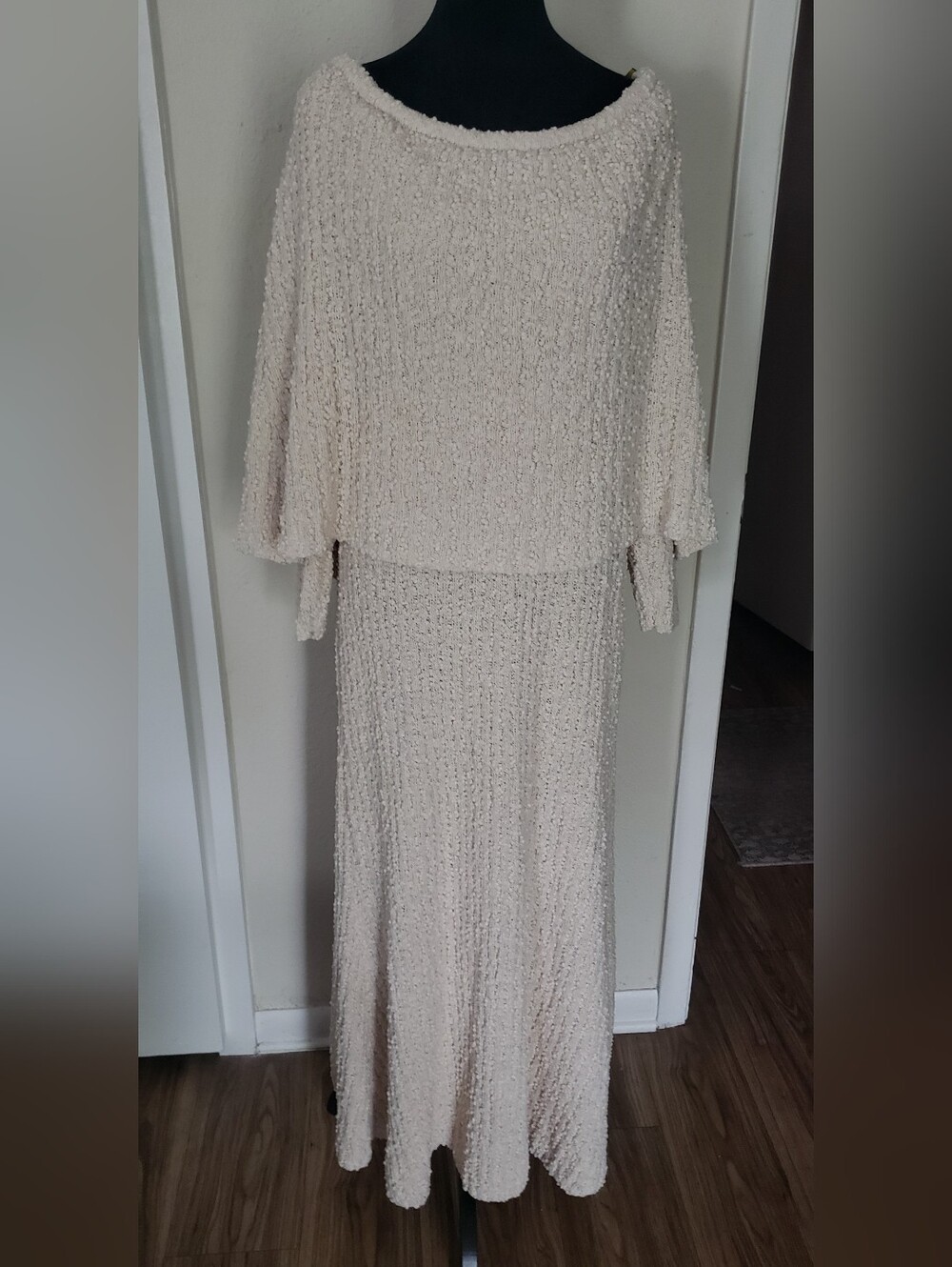 Eloquii Cream Textured One-Piece Maxi Dress With Cape Overlay